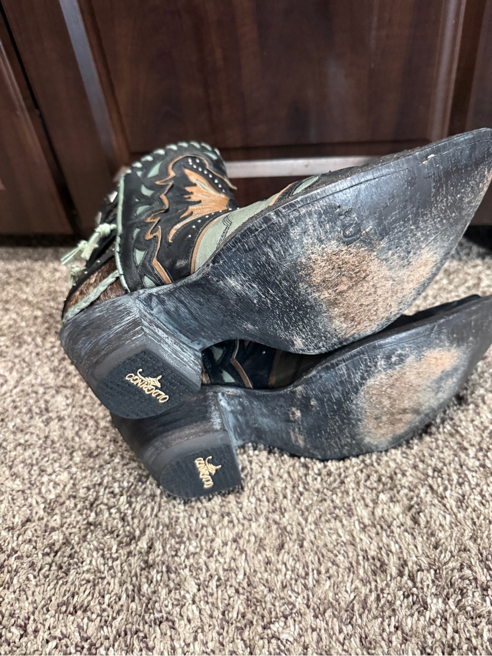Old Gringo Eagle Flight Black & Aqua Western Cowboy Boots Booties Hair-On Hide - Picture 5 of 8
